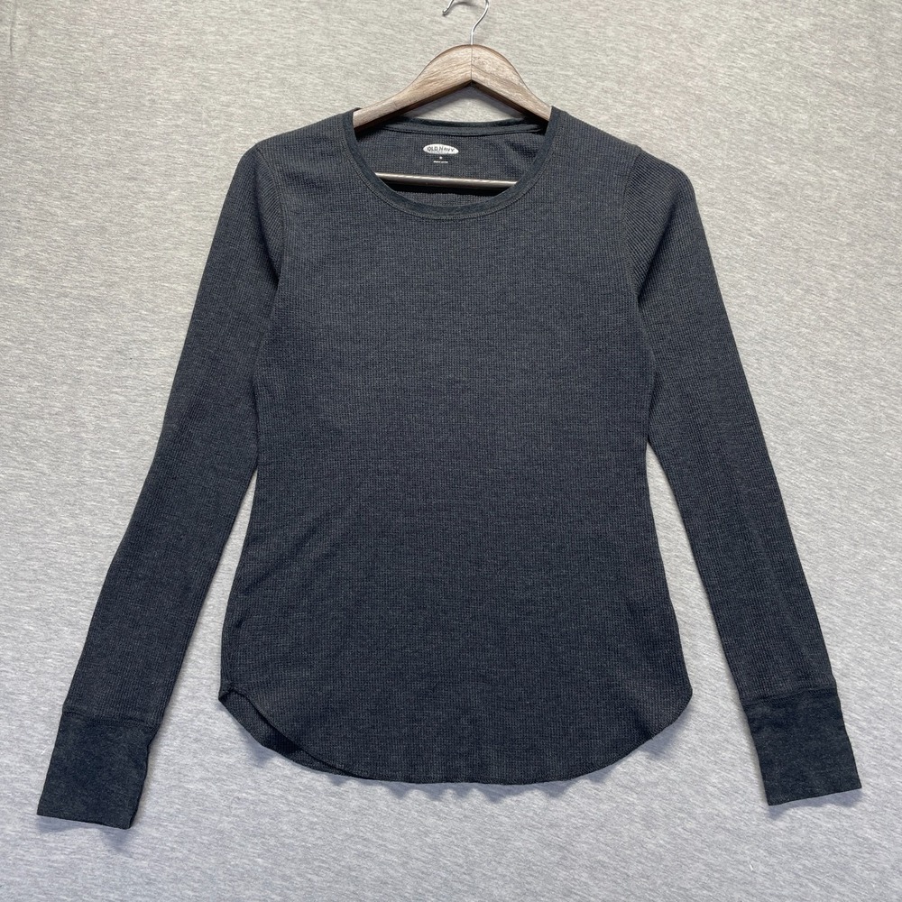 Old Navy Thermal Shirt Womens Medium Dark Gray Cotton Waffle Knit Curved Hem